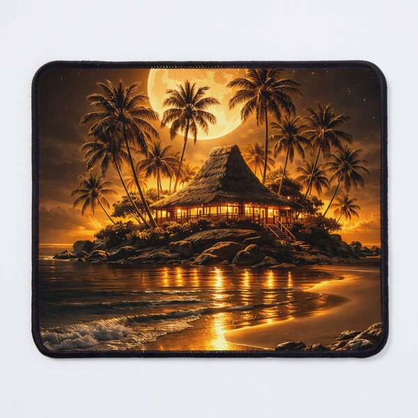 Item preview, Golden Full Moon Tropical Island – Romantic Beach Paradise Fantasy Art Print designed and sold by Kaleidoscope Print.