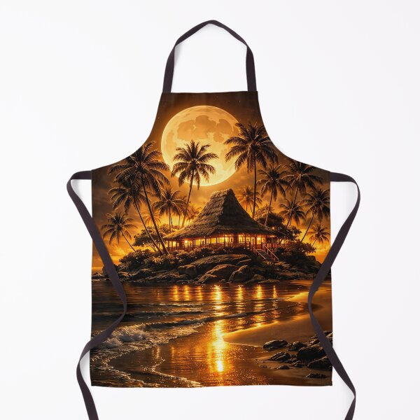 Item preview, Golden Full Moon Tropical Island – Romantic Beach Paradise Fantasy Art Print designed and sold by Kaleidoscope Print.