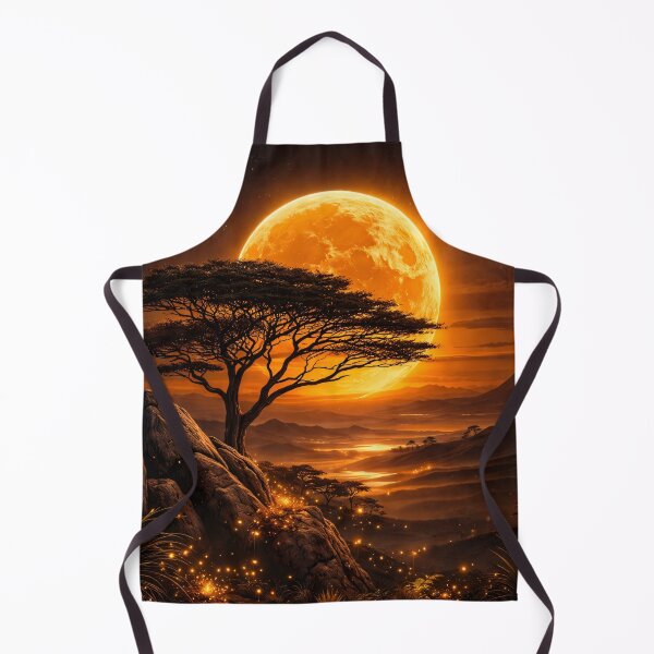 Item preview, Golden Moon Over African Savanna – Acacia Tree Fantasy Landscape Art Print designed and sold by Kaleidoscope Print.