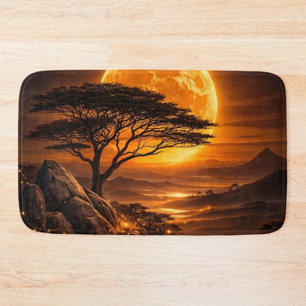 Item preview, Golden Moon Over African Savanna – Acacia Tree Fantasy Landscape Art Print designed and sold by Kaleidoscope Print.