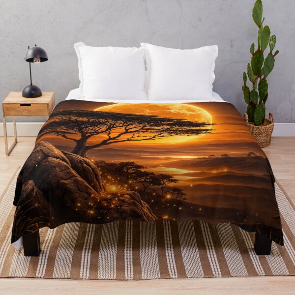 Item preview, Golden Moon Over African Savanna – Acacia Tree Fantasy Landscape Art Print designed and sold by Kaleidoscope Print.