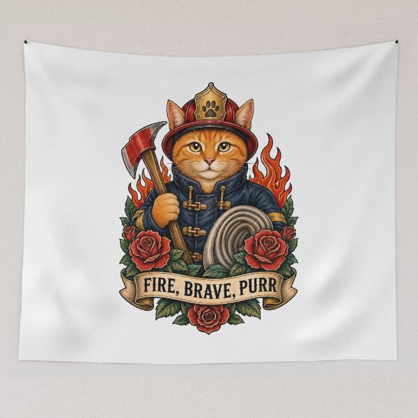 Item preview, Fire Brave Purr Firefighter Cat Art designed and sold by Old's Cool Cat Studio.