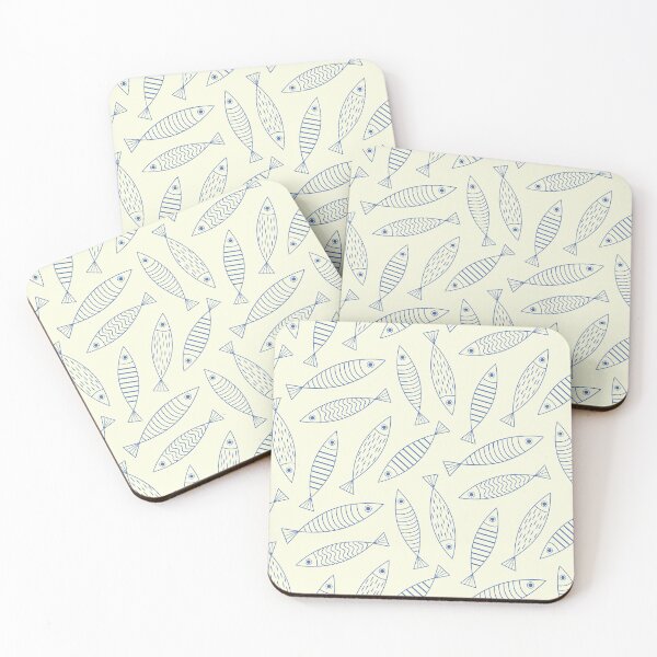 Item preview, Outlined Blue  Minimalist Sardine Fish Pattern  designed and sold by Yasminepatterns .