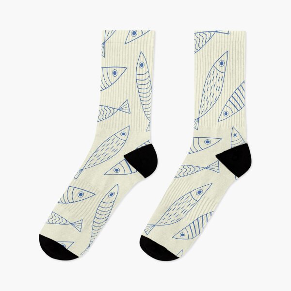 Item preview, Outlined Blue  Minimalist Sardine Fish Pattern  designed and sold by Yasminepatterns .