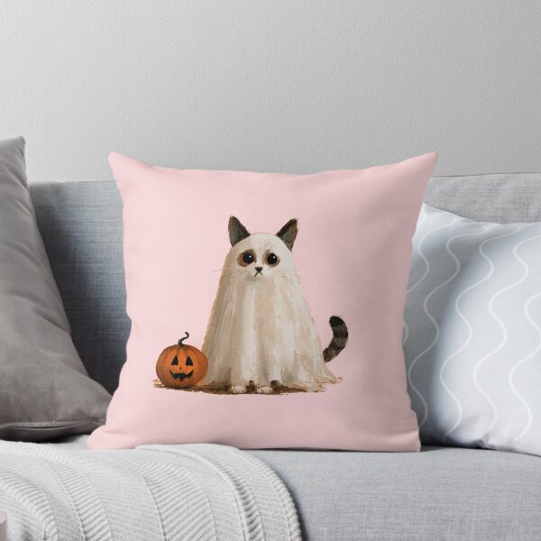 Item preview, Ghost Cat Halloween | Cute Sheet Ghost Kitty & Pumpkin Illustration designed and sold by Catophile.