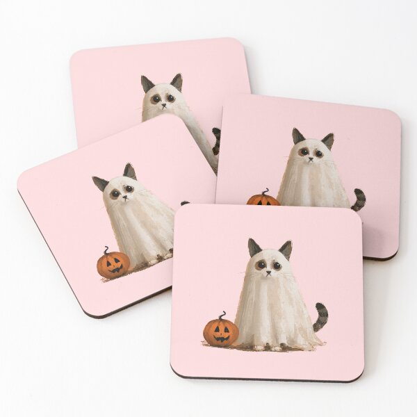 Item preview, Ghost Cat Halloween | Cute Sheet Ghost Kitty & Pumpkin Illustration designed and sold by Catophile.