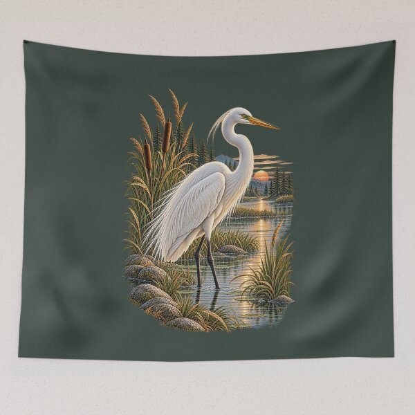 Item preview, Great Egret Marsh Sunset Vintage Wildlife designed and sold by BROHLine Studio.