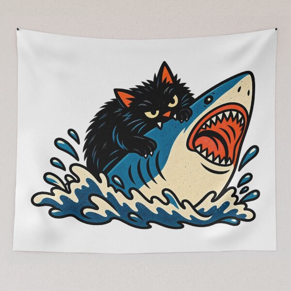Item preview, Angry Cat Riding a Shark – Chaotic Ocean Cat designed and sold by SupplyCode.