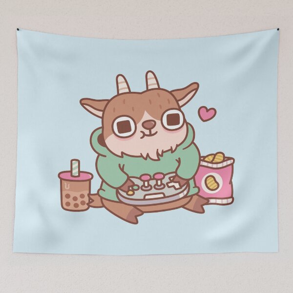 Item preview, Cute Gamer Goat With Boba Tea And Snack designed and sold by rustydoodle.