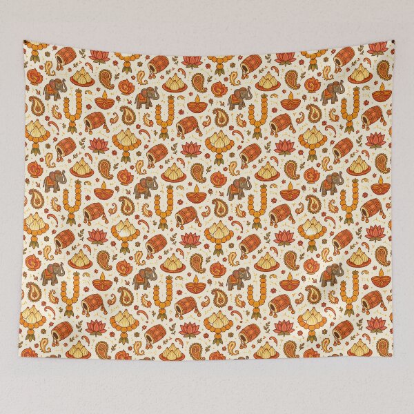 Artikelvorschau, Ganesh Chaturthi Doodle Pattern – Modak & Marigold Festlicher Druck entworfen und verkauft von Fanverse Merchandise.