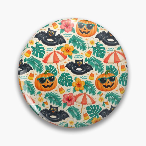 Artikelvorschau, Sommerliches Kürbismuster für den Pool – Retro-Halloween-Stranddruck entworfen und verkauft von Fanverse Merchandise.