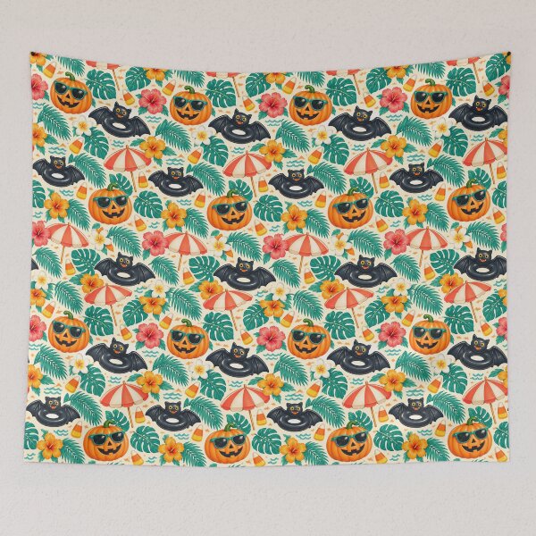 Item preview, Summerween Poolside Pumpkin Pattern – Retro Halloween Beach Print designed and sold by Fanverse Merchandise.
