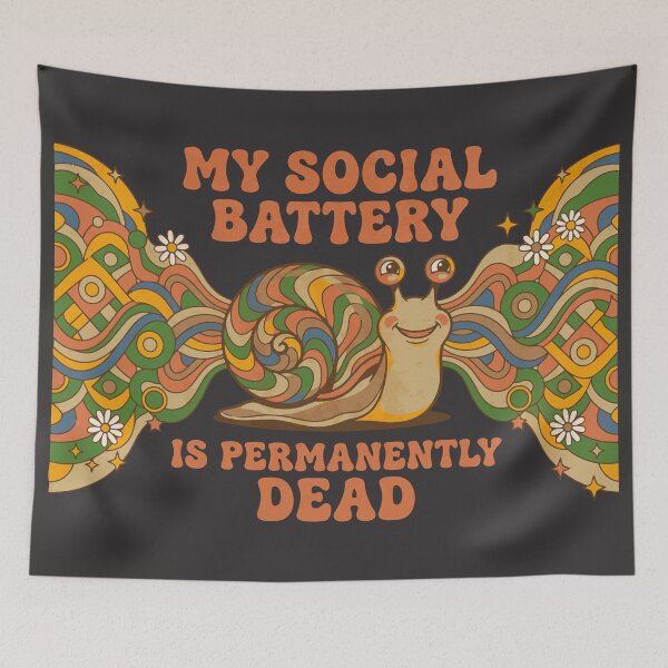 Item preview, Psychedelic Snail, Social Battery, Exhausted, Retro - Dark Colors Edition designed and sold by Shyla Marsare.