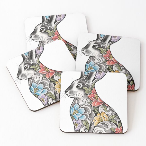 Item preview, Floral tattoo bunny design designed and sold by LongIslandDesgn.