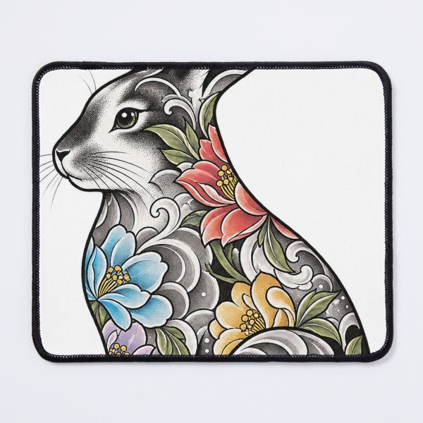 Item preview, Floral tattoo bunny design designed and sold by LongIslandDesgn.
