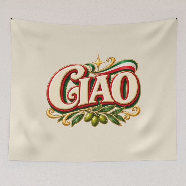 Item preview, Ciao Italian Word Art with Tricolor Flag Ribbon and Olive Branch designed and sold by MetaModel Editions.