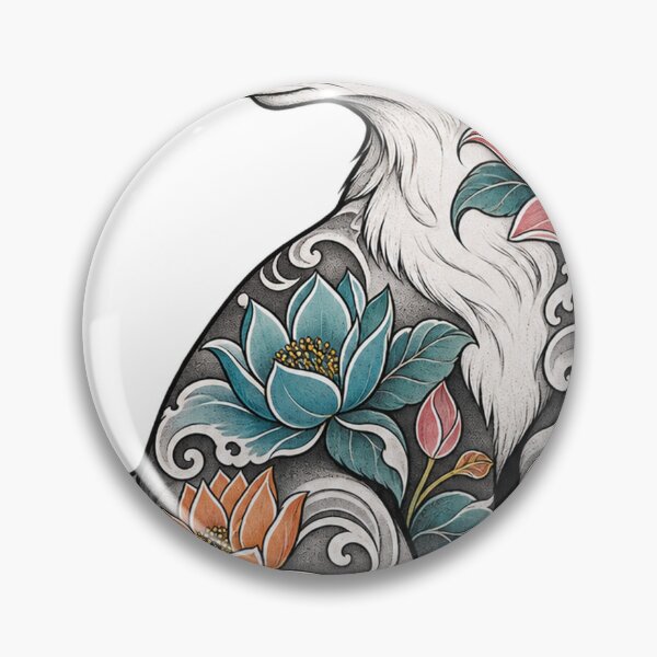 Artikelvorschau, Mondfuchs mit Blumen-Tattoo entworfen und verkauft von LongIslandDesgn.