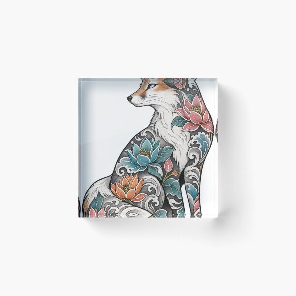 Item preview, Moon fox with flower tattoo designed and sold by LongIslandDesgn.