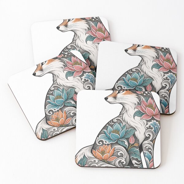 Item preview, Moon fox with flower tattoo designed and sold by LongIslandDesgn.