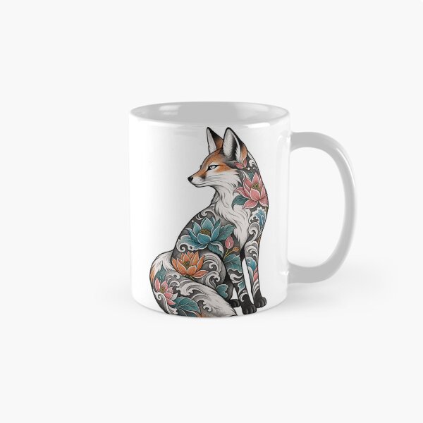 Item preview, Moon fox with flower tattoo designed and sold by LongIslandDesgn.