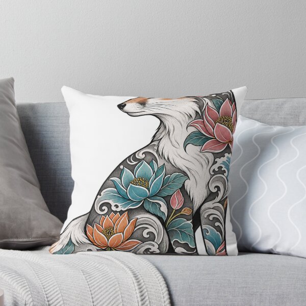 Item preview, Moon fox with flower tattoo designed and sold by LongIslandDesgn.