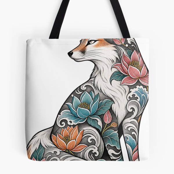 Item preview, Moon fox with flower tattoo designed and sold by LongIslandDesgn.