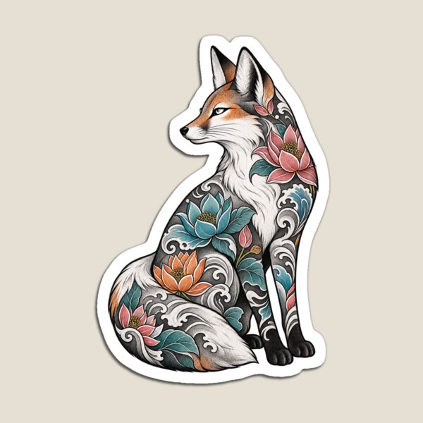 Item preview, Moon fox with flower tattoo designed and sold by LongIslandDesgn.