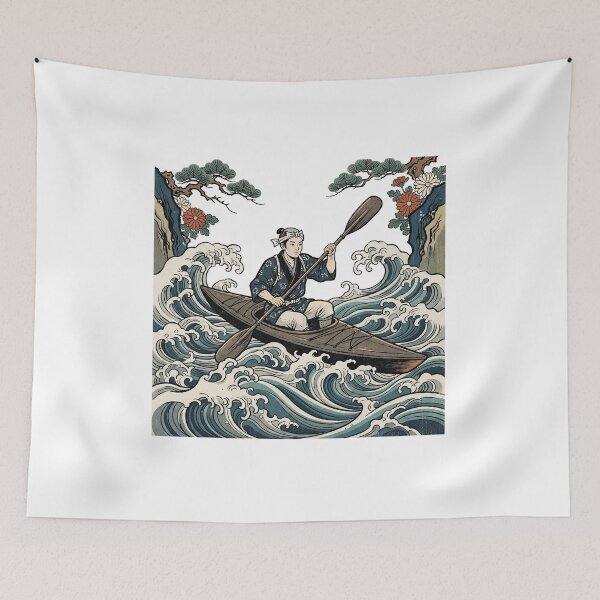 Item preview, Ukiyo-e Kayaker Riding The Waves designed and sold by eduardoroa22.