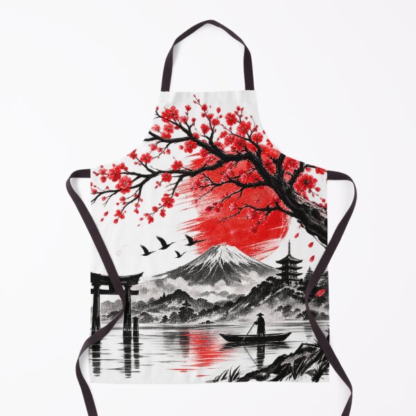 Item preview, Japanese Ink Wash Cherry Blossom Lake Mountain Landscape designed and sold by CreativeNest Prints.