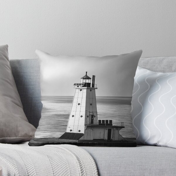 Item preview, Ludington Michigan lighthouse at sunset black and white designed and sold by TerraMediaLLC.