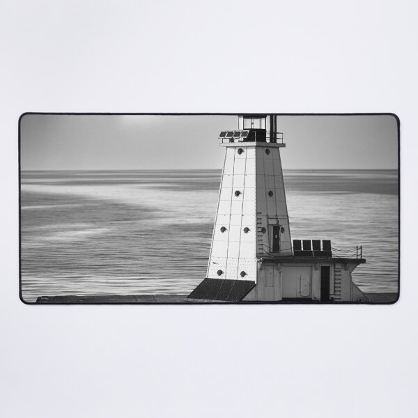 Item preview, Ludington Michigan lighthouse at sunset black and white designed and sold by TerraMediaLLC.