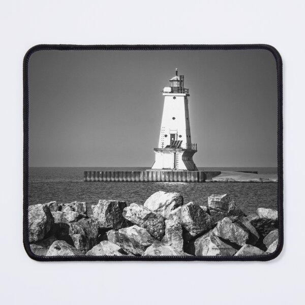 Item preview, Ludington Michigan lighthouse in  black and white designed and sold by TerraMediaLLC.