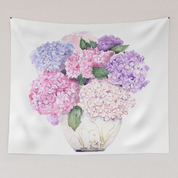 Item preview, Hand painted colourful hydrangeas in pot watercolour  designed and sold by SelenePaintings .