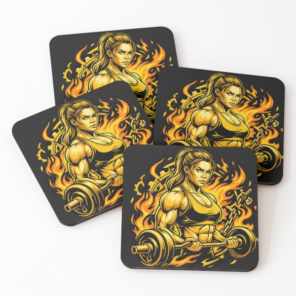 Item preview, Female Bodybuilding Bicep Curl Shirt - Golden Flames designed and sold by StrongEveryDayStore.