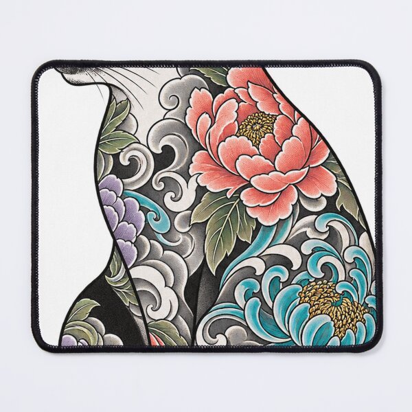 Item preview, Cat tattoo surrounded by a sea of flowers designed and sold by LongIslandDesgn.