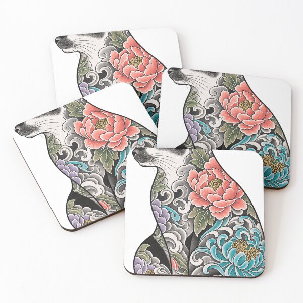 Item preview, Cat tattoo surrounded by a sea of flowers designed and sold by LongIslandDesgn.