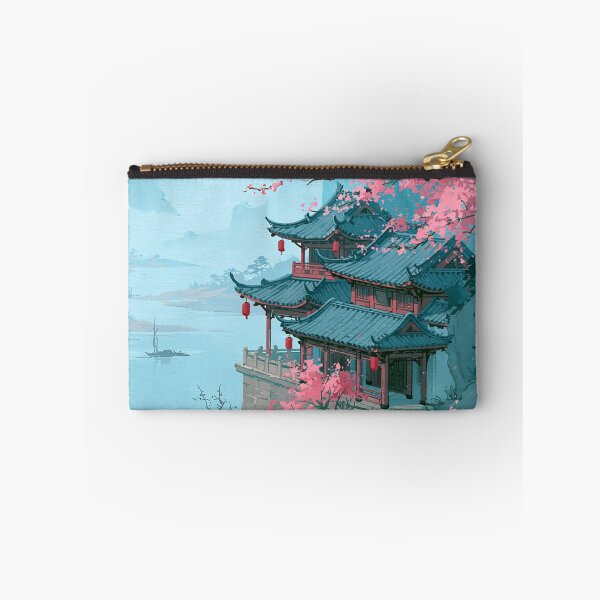 Item preview, Japanese Pagoda with Cherry Blossom — Asian Landscape Watercolor Aesthetic designed and sold by LYAN-STORE.