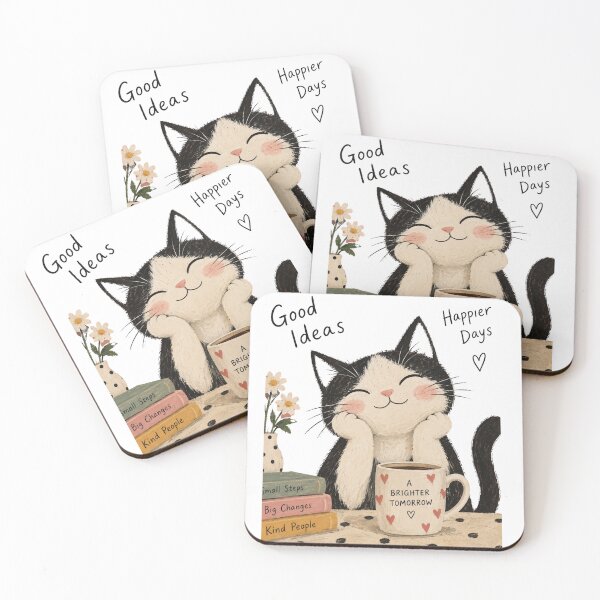 Item preview,  Cute Cat With Coffee – Naive Folk Art Cat Illustration designed and sold by Adela80.