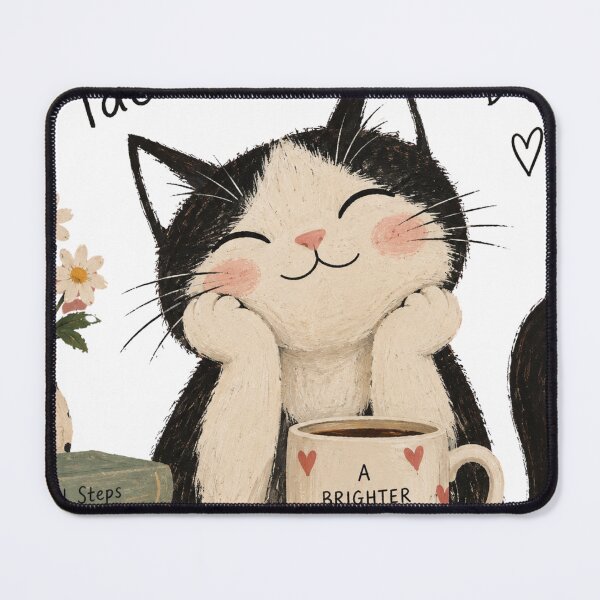 Item preview, Cute Cat With Coffee – Naive Folk Art Cat Illustration designed and sold by Adela80.