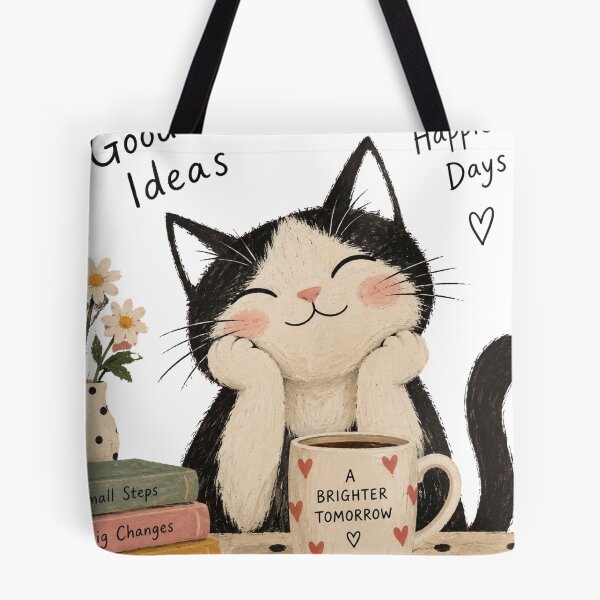 Item preview,  Cute Cat With Coffee – Naive Folk Art Cat Illustration designed and sold by Adela80.