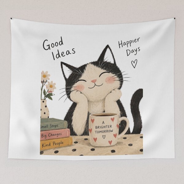 Item preview,  Cute Cat With Coffee – Naive Folk Art Cat Illustration designed and sold by Adela80.