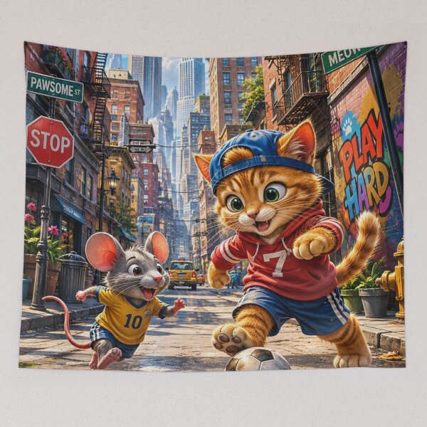 Item preview, Funny cat mouse Soccer art designed and sold by urbanshop7.