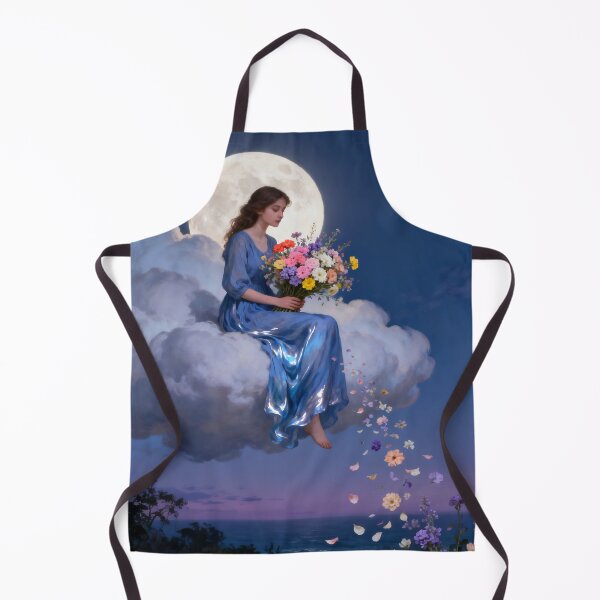 Item preview, Woman on a Cloud Moonlit Garden Dreamy Blue Dress Fantasy Floral Wall Art designed and sold by stylishdzign.