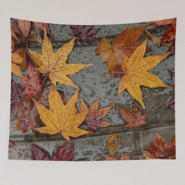 Item preview, Wet Autumn Maple Leaves on Rainy Pavement — Moody Fall Rainy Day Aesthetic designed and sold by LYAN-STORE.