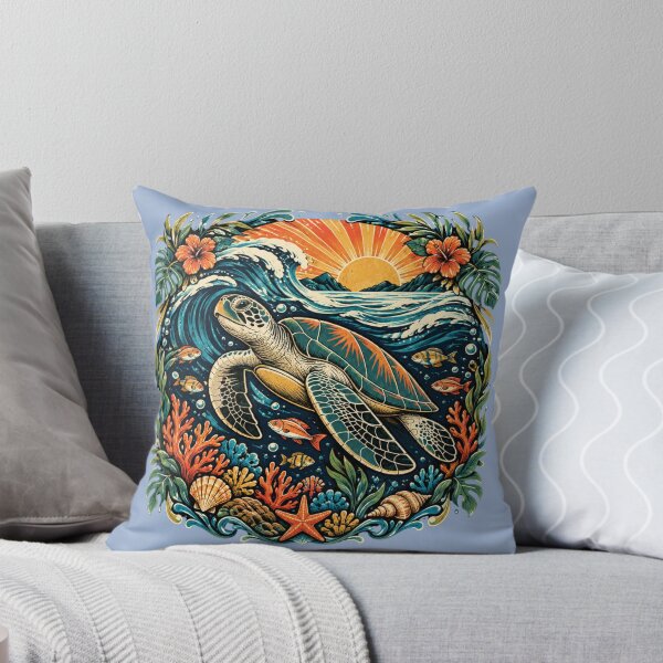 Item preview, Sea Turtle Ocean Waves Vintage Illustration designed and sold by DariaOltes.