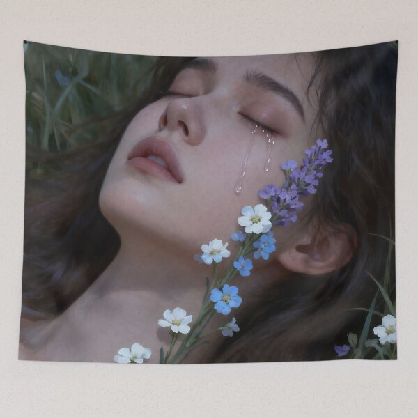 Item preview, Tears Become Flowers Wall Art, Melancholy Woman Fine Art, Healing Through Sorrow designed and sold by stylishdzign.