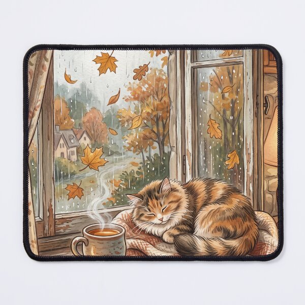 Item preview, Rainy Autumn Window and Sleeping Cat - Cozy Storybook Illustration designed and sold by MissoStudio.