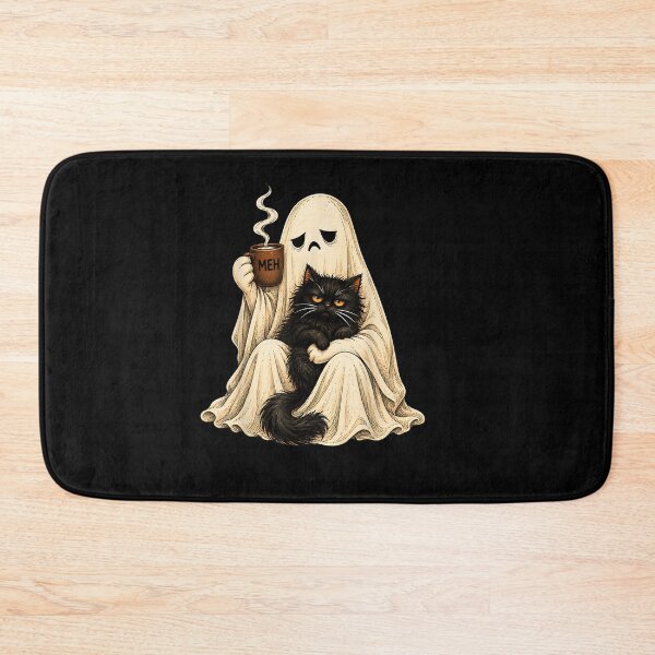 Item preview, Grumpy Ghost Black Cat Coffee Vintage Halloween Men Women designed and sold by Juansustait.
