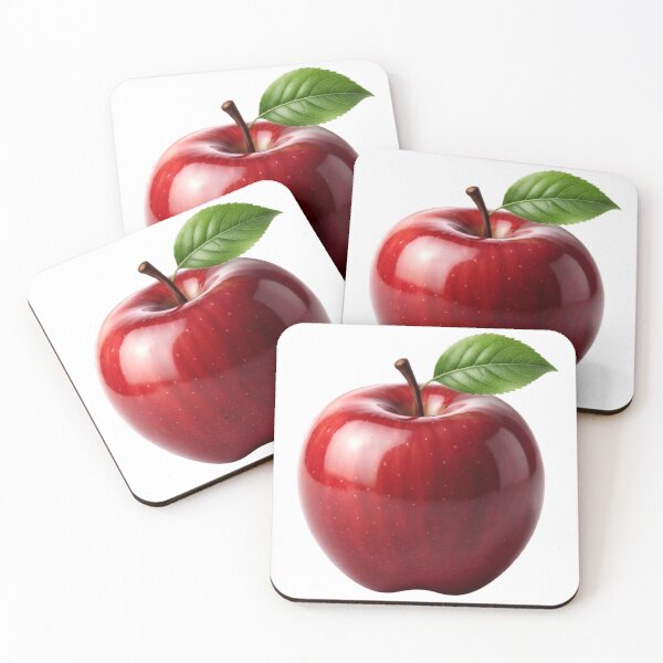 Item preview, Glossy Red Apple with Green Leaf Fruit Illustration designed and sold by SmallDart Creations.