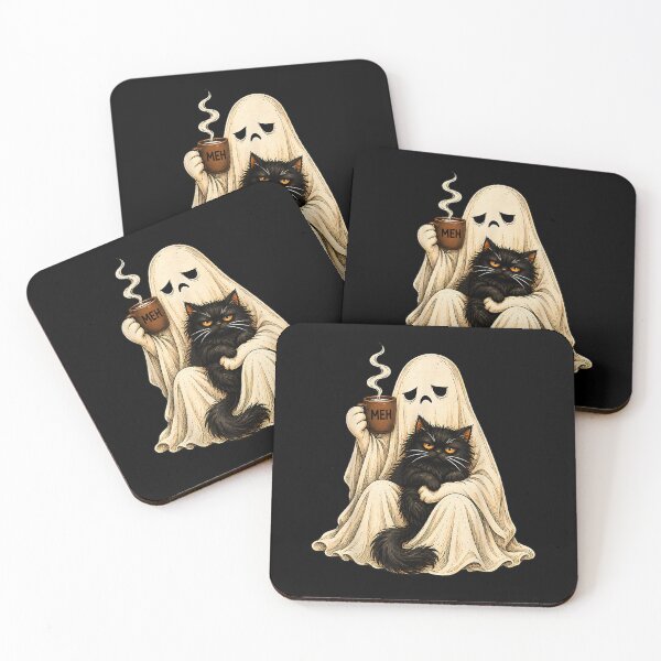 Item preview, Grumpy Ghost Black Cat Coffee Vintage Halloween Men Women  designed and sold by MatherFisher.